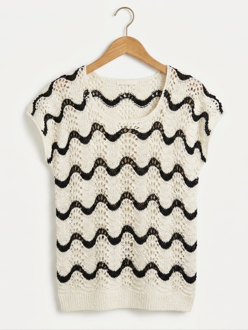 Crochet Sweater Handmade White Black XL
